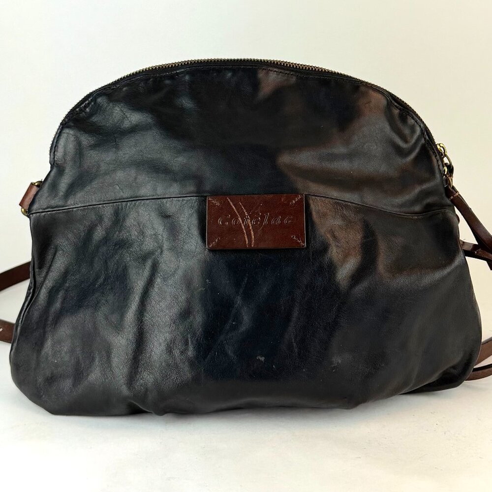 Cotelac Black Leather Fold Over Crossbody Purse 2010s Vintage Designer Bag